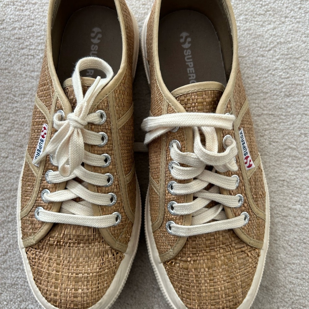 Superga Tan Woven Low-Top Sneakers